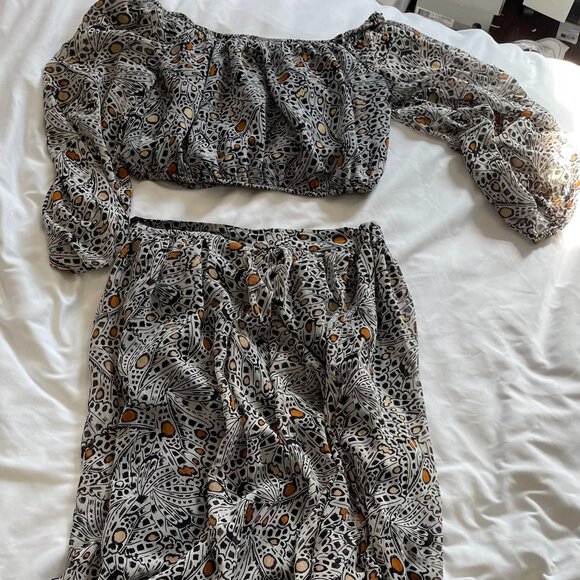 Express x Racheal Zoe Printed Off The Shoulder Cropped Top & Maxi Skirt Womens M - Picture 7 of 9